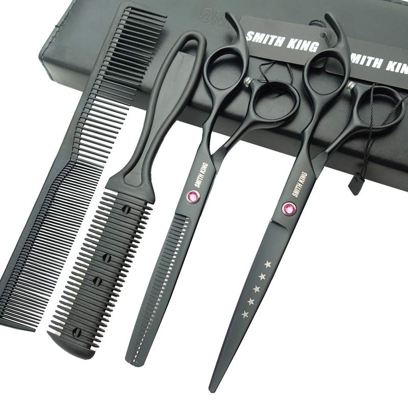 Smithking 7.0 Inches Hair Cutting Scissors Set with Combs Lether Scissors Case,Hair cutting shears Hair Thinning shears For Personal and Professional (Black) - Image 1